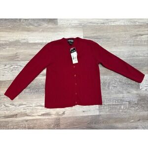 Vtg Y2K Womens Cardigan Petite Medium Ribbed Stretch Buttons Fitted Brick Red